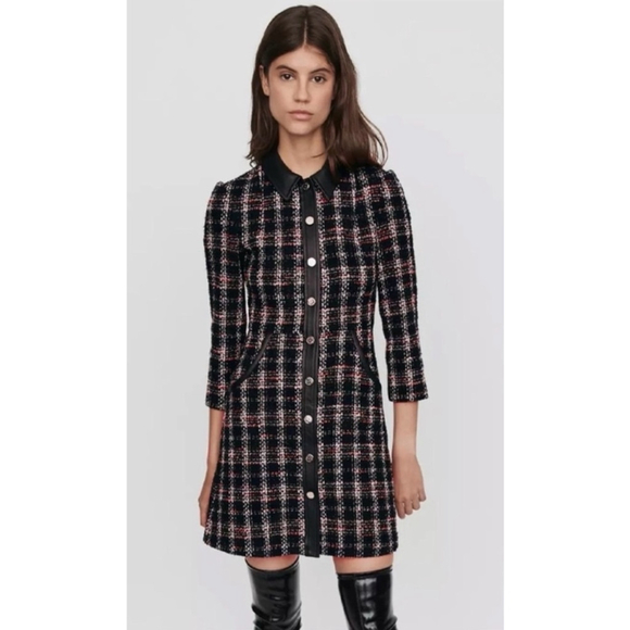Maje Renaty Black and White Plaid Mini Dress, size EU 40 - Picture 2 of 16